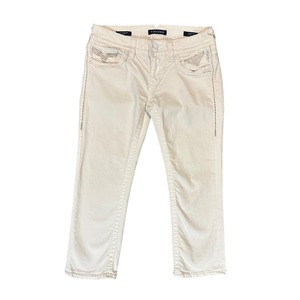 Vigoss Cream Capri Pants with Embellished Pockets